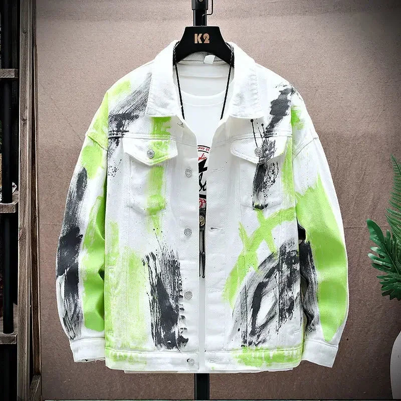 Denim Jackets Man Painted Jeans Coat for Men Graffiti Hip Hop White Trendy Branded Cheap Price Stylish Elatic Fast Delvery Lxury