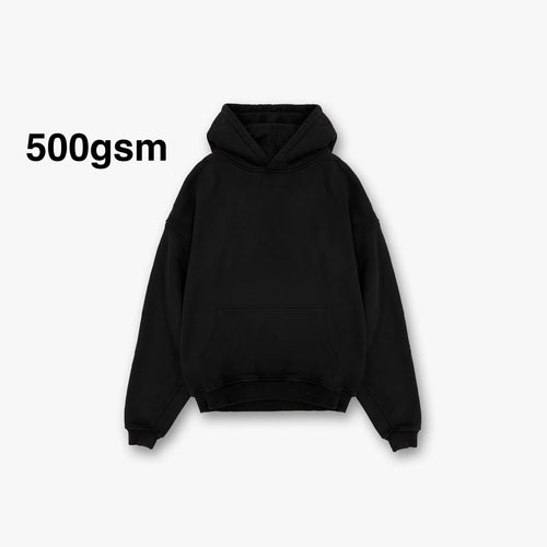 500Gsm Blank Black Hoodie - Ultra Heavyweight Oversized Blank
