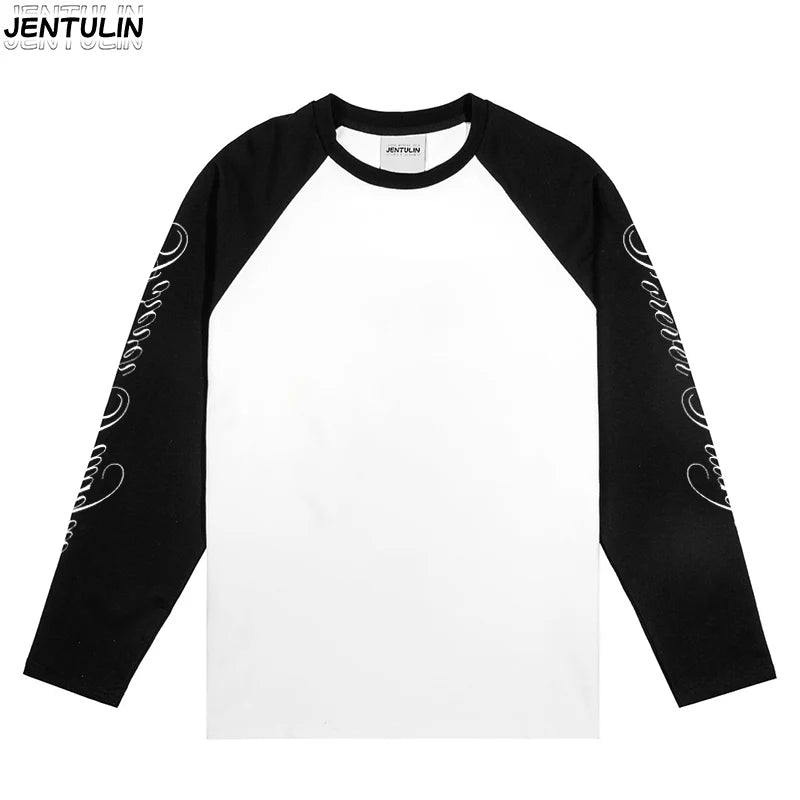 Heavy Y2K Men'S Women'S 100% Cotton round Long Sleeve T-Shirt Basic T-Shirt White Tshirt Cotton Tee Letter Long Sleeve T-Shirt