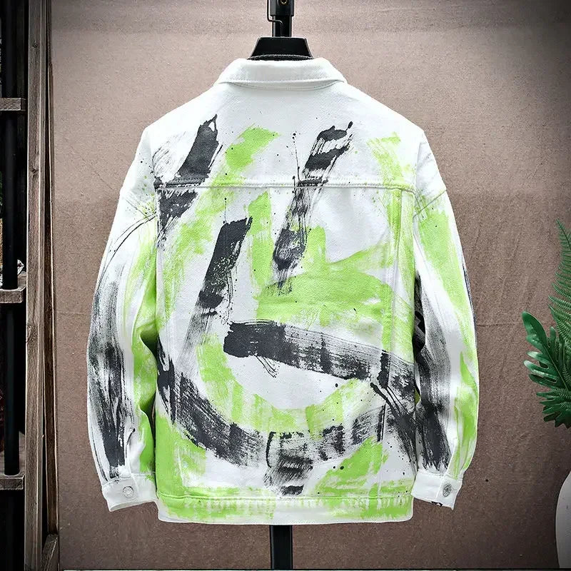 Denim Jackets Man Painted Jeans Coat for Men Graffiti Hip Hop White Trendy Branded Cheap Price Stylish Elatic Fast Delvery Lxury