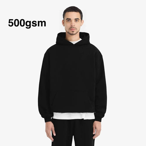 500Gsm Blank Black Hoodie - Ultra Heavyweight Oversized Blank