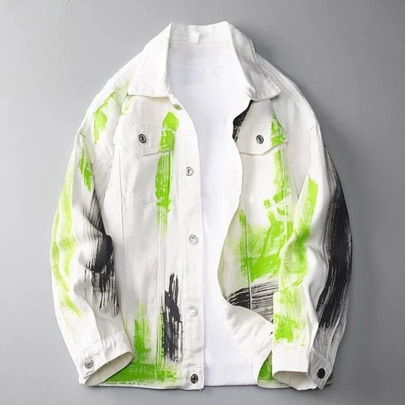 Denim Jackets Man Painted Jeans Coat for Men Graffiti Hip Hop White Trendy Branded Cheap Price Stylish Elatic Fast Delvery Lxury