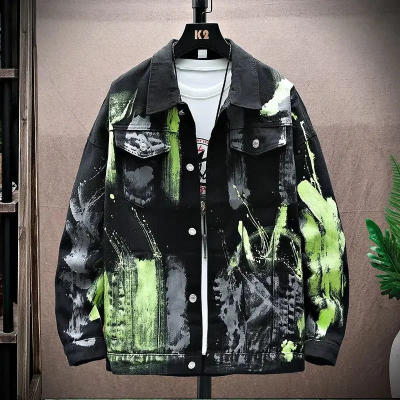 Denim Jackets Man Painted Jeans Coat for Men Graffiti Hip Hop White Trendy Branded Cheap Price Stylish Elatic Fast Delvery Lxury